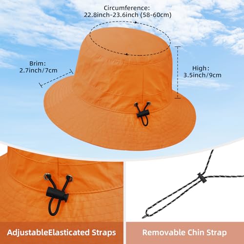 Durio Waterproof Bucket Hats for Woman UPF 50+ Sun Hat UV Protection Packable Rain Hats for Women Lightweight Hiking Hat Orange One Size - Image 3