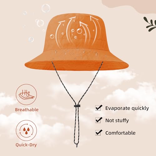 Durio Waterproof Bucket Hats for Woman UPF 50+ Sun Hat UV Protection Packable Rain Hats for Women Lightweight Hiking Hat Orange One Size - Image 5