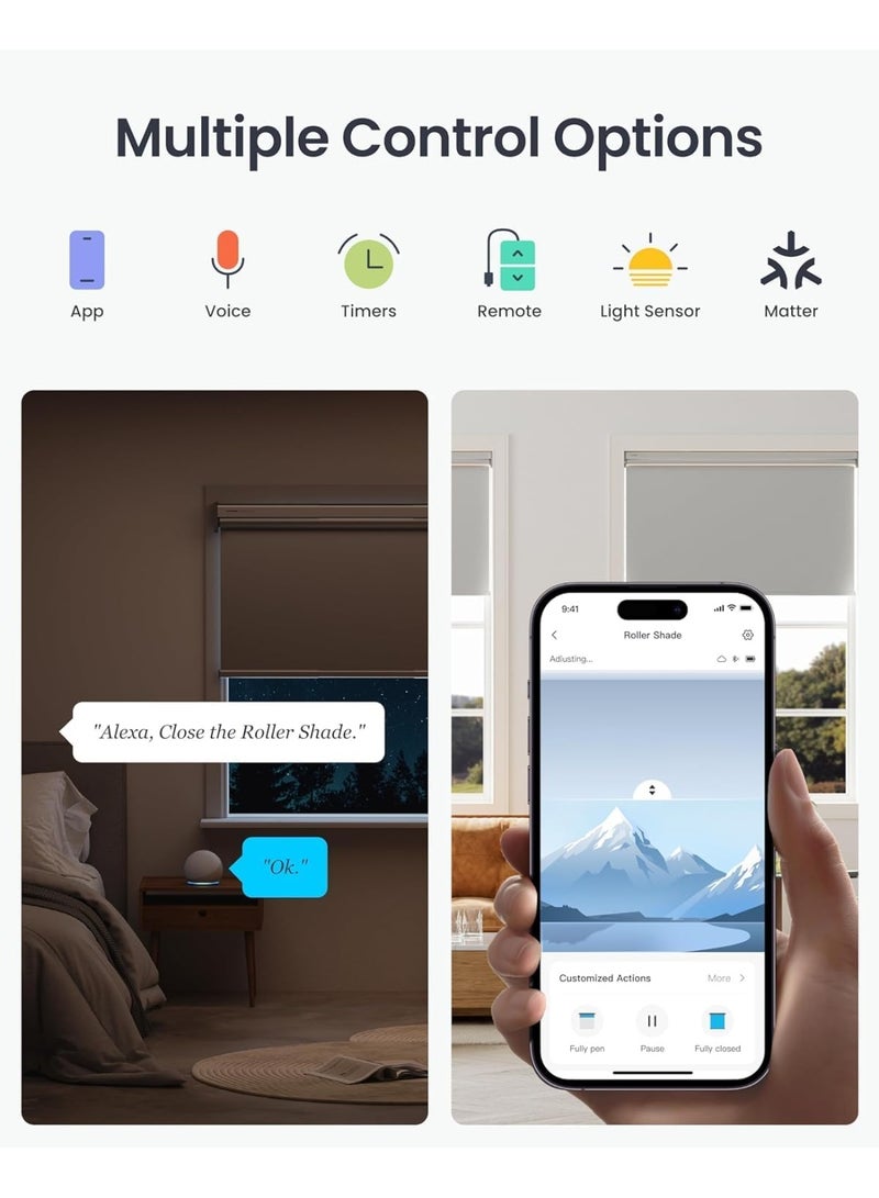 SwitchBot ستارة رول قابلة للتعديل من SwitchBot | ستائر أوتوماتيكية ذكية، تناسب أي نافذة، ستائر تعتيم للغرف، ستائر مطوية (140-185 سم، كبيرة جداً) - بيضاء أو رمادية - Image 5