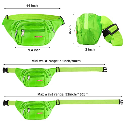 Kajaia 16 Pieces Fanny Pack Bulk Adjustable Waist Bags with Zippers Crossbody Party Fanny Packs Canvas Waist Belt Bag for Women Men Kids Teams Travel Running Cycling Hiking(Neon) - Image 2