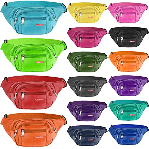 Kajaia 16 Pieces Fanny Pack Bulk Adjustable Waist Bags with Zippers Crossbody Party Fanny Packs Canvas Waist Belt Bag for Women Men Kids Teams Travel Running Cycling Hiking(Neon) - Image 1