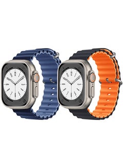 Silicone Ocean Band Strap for Apple Watch Ultra 8 49mm Navy Blue/Blue Double Side Strap with Black/Orange2 Double Side Strap Set of 2