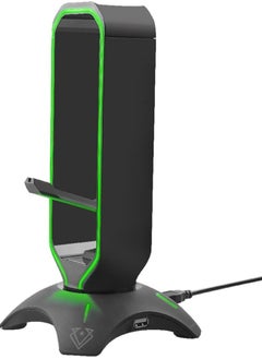 VERTUX Vertux Multi-Purpose Mouse Bungee with Headphone Stand & USB Hub | LED Lights 2 Port USB with Touch Control Button | 3 in 1 Design Gaming Station with USB Charger- Black  - Image 1