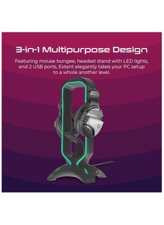 VERTUX Vertux Multi-Purpose Mouse Bungee with Headphone Stand & USB Hub | LED Lights 2 Port USB with Touch Control Button | 3 in 1 Design Gaming Station with USB Charger- Black  - Image 2