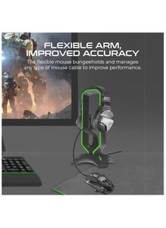 VERTUX Vertux Multi-Purpose Mouse Bungee with Headphone Stand & USB Hub | LED Lights 2 Port USB with Touch Control Button | 3 in 1 Design Gaming Station with USB Charger- Black  - Image 3