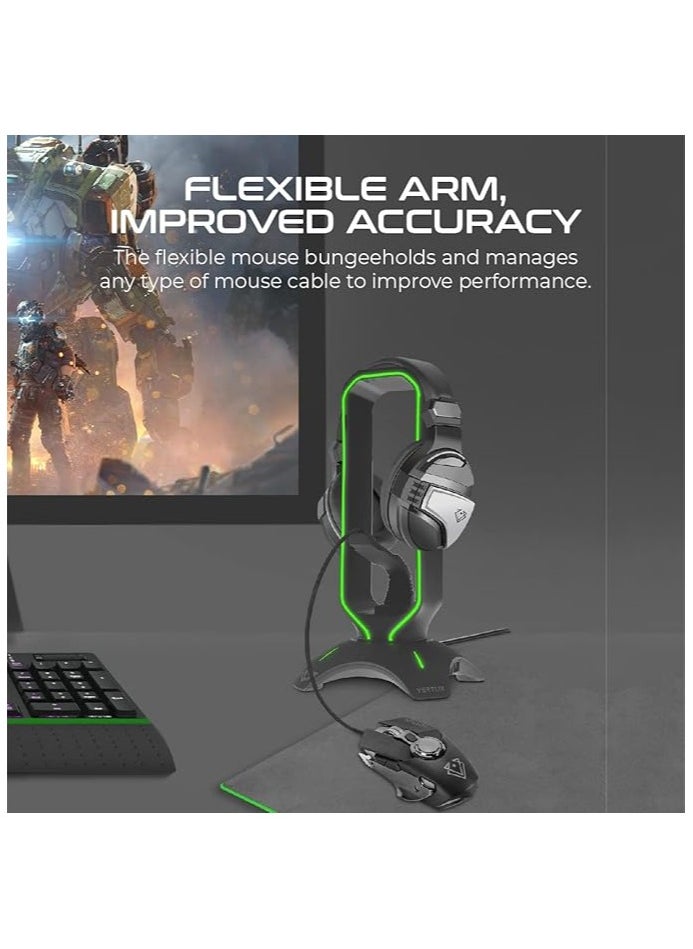 VERTUX - Vertux Multi-Purpose Mouse Bungee with Headphone Stand & USB Hub | LED Lights 2 Port USB with Touch Control Button | 3 in 1 Design Gaming Station with USB Charger- Black - Image 1