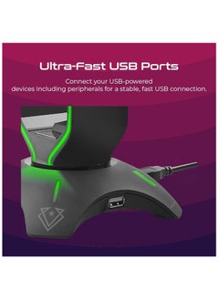 VERTUX Vertux Multi-Purpose Mouse Bungee with Headphone Stand & USB Hub | LED Lights 2 Port USB with Touch Control Button | 3 in 1 Design Gaming Station with USB Charger- Black  - Image 4