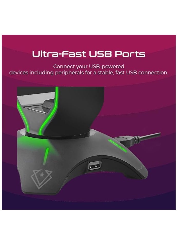 VERTUX - Vertux Multi-Purpose Mouse Bungee with Headphone Stand & USB Hub | LED Lights 2 Port USB with Touch Control Button | 3 in 1 Design Gaming Station with USB Charger- Black - Image 1