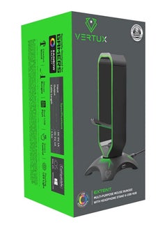 VERTUX Vertux Multi-Purpose Mouse Bungee with Headphone Stand & USB Hub | LED Lights 2 Port USB with Touch Control Button | 3 in 1 Design Gaming Station with USB Charger- Black  - Image 5