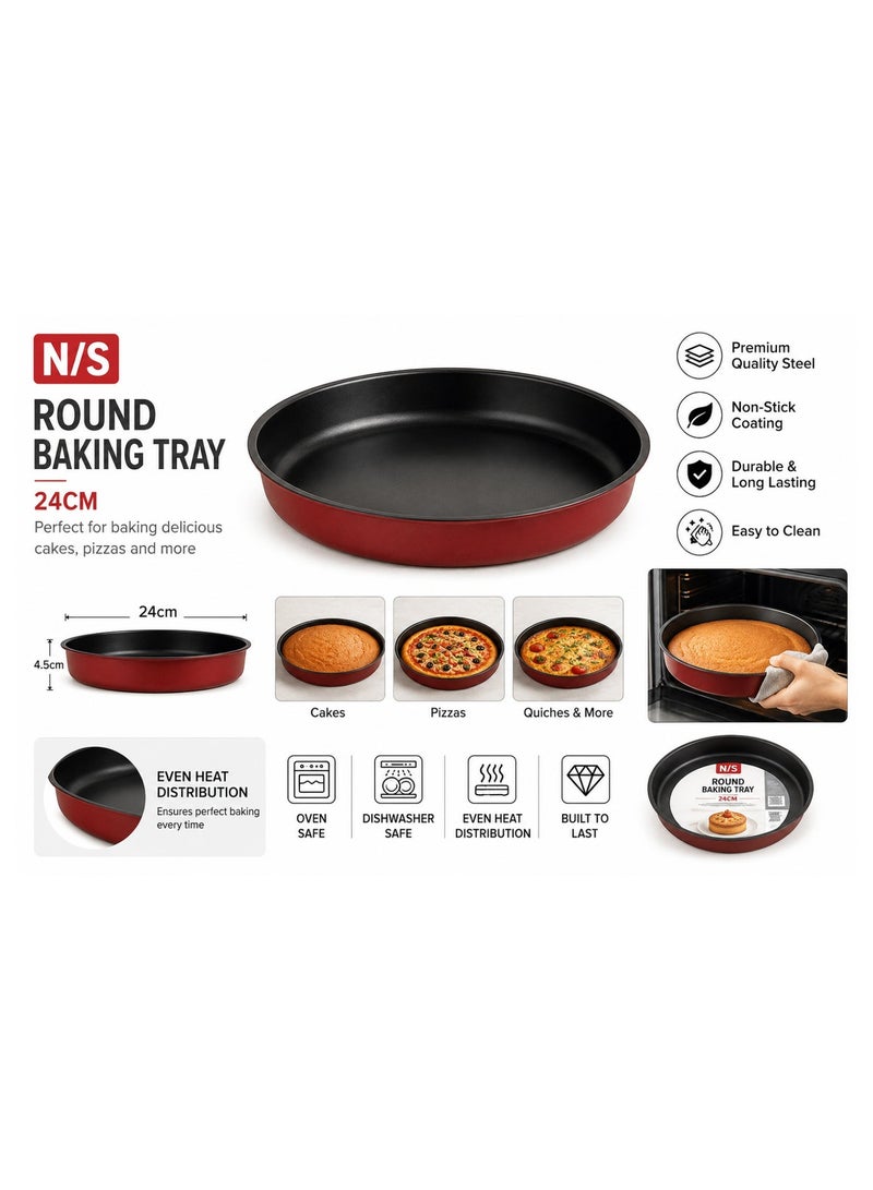 Bisbell 24 cm Round Non-Stick Baking Tray, 4.5 cm Deep Steel Oven Pan for Cakes, Pizza, Quiche, Tarts & Everyday Baking - Image 2