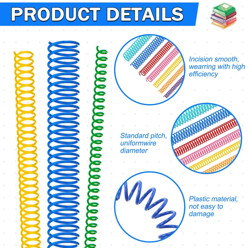SIMPLIPLEX 120 Pack Plastic Spiral Binding Coils Binder Binding Spirals Rings 8 Size Spiral Binding Wire Combs Spines Coils, 4:1 Pitch, 1/4 5/16 3/8 1/2 9/16 5/8 3/4 7/8 Inch (Multicolor) - Image 5
