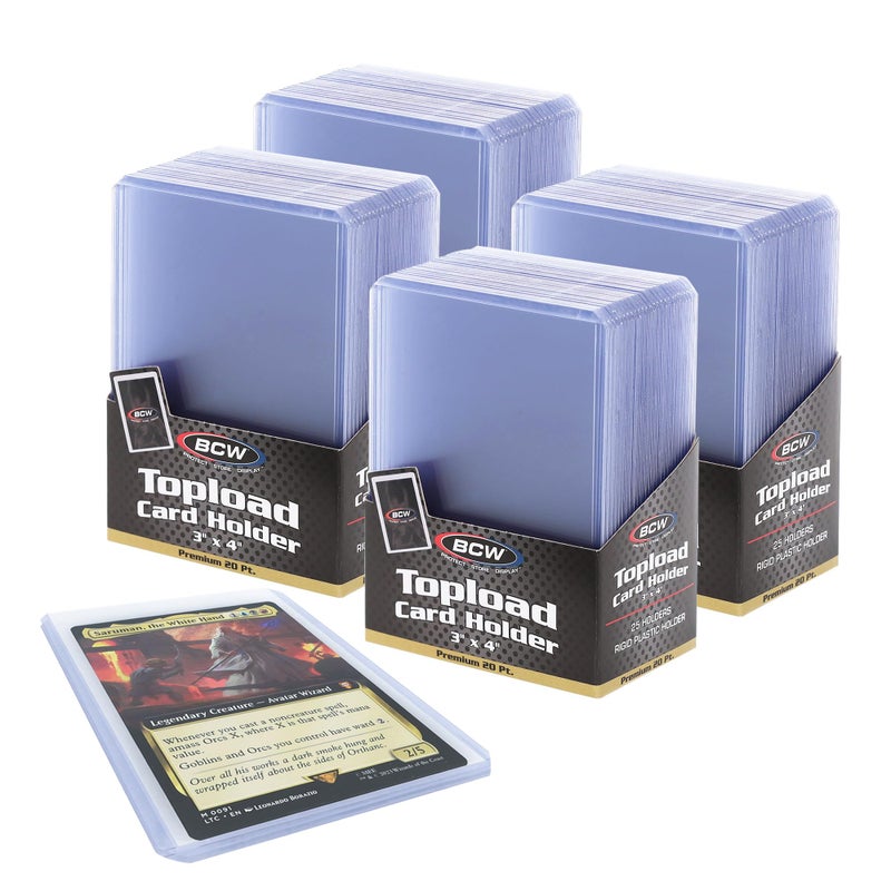 BCW Premium 3x4 Topload Card Holders â€“ 100 Pack | Ultra-Clear 20PT Rigid PVC Protectors | Heavy-Duty Card Holders for Standard Trading Cards, Sports Cards, MTG, PokÃ©mon & More - Image 1