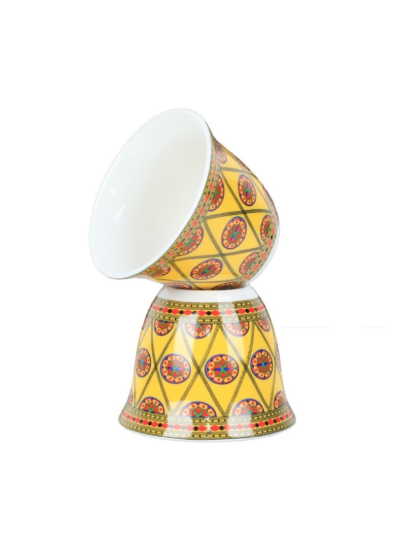 ALGHAFA Al Ghafaa Set of 6 Najdi Pattern Coffee Cups - Golden - 80ml - Grey Bag (Exterior) with Black Interior - Image 3