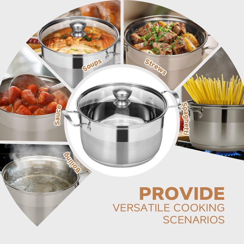 Ohtomber 5 Quart Dutch Pot - Stainless Steel Stock Cooking Induction Pot with Lid for Pasta, Soup, Spaghetti, Nonstick Thick Base Stockpot, Kitchen Cookware for Stew, Simmer, Boiling - Image 3