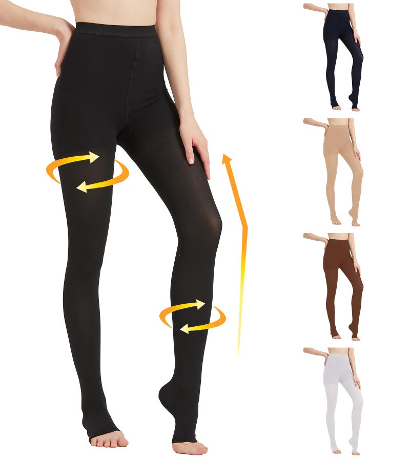 MGANG Medical Compression Pantyhose for Women & Men, 20-30mmHg Graduated Compression Support Tights, Open Toe, Opaque Waist High Compression Stockings for Edema, Varicose Veins, Flight, DVT, Black XXL - Image 1