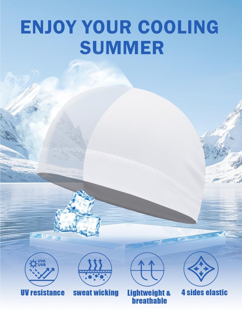 Kninmdor Sweat Wicking Skull Caps White Cooling Helmet Liner Hat Running Beanie Cycling Skullcap Sleeping Cap for Men Women (White Sets) - Image 2