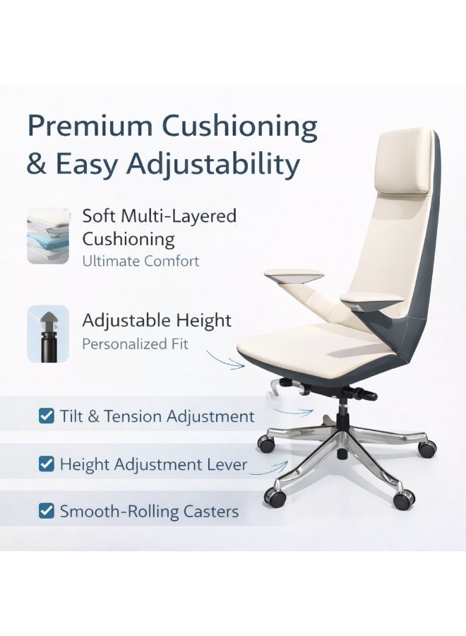 Furalux High Back Ergonomic Office Chair with Premium Leather Upholstery, Adjustable Height, Executive Comfort & Durable Base for Home & Office Use - Image 3