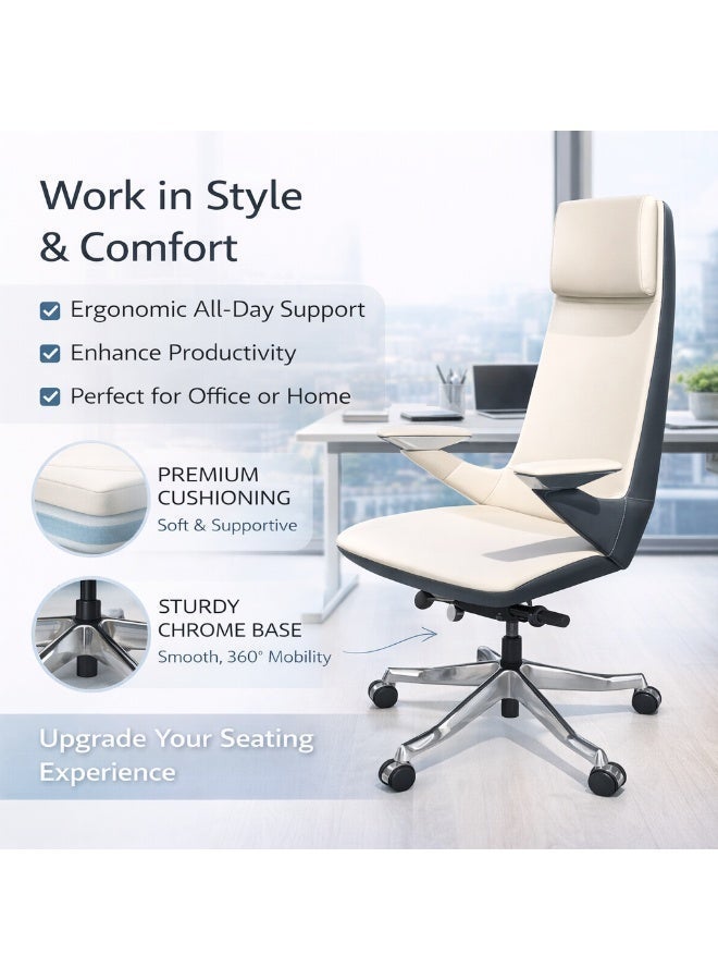 Furalux High Back Ergonomic Office Chair with Premium Leather Upholstery, Adjustable Height, Executive Comfort & Durable Base for Home & Office Use - Image 4