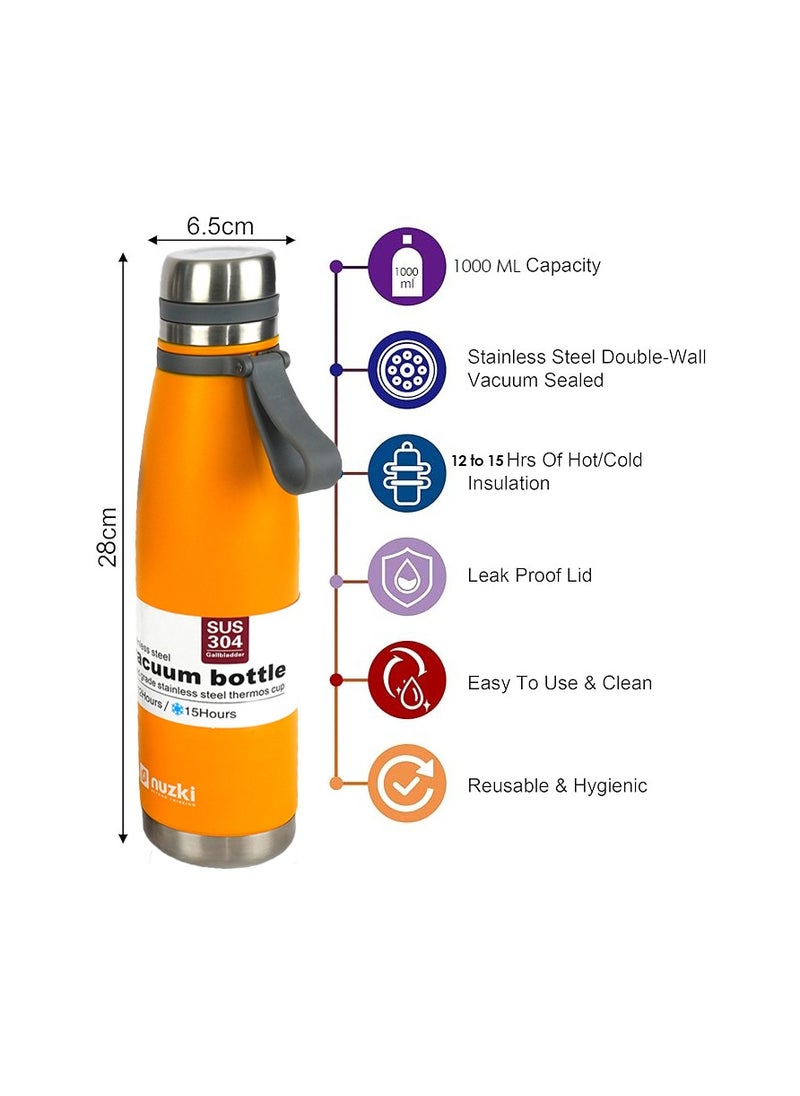 nuzki - Nuzki Stainless Steel Vacuum Insulated Flask, Leak-proof, BPA-free Double Walled Thermal Mug for, 1 Liter Sports Water Bottle, Travel Water Bottle for Hot or Cold Drink - Image 1