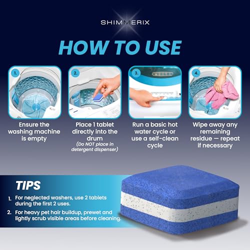SHIMMERIX Washing Machine Cleaner Pro Tablets for Pet Owners - 56 Pack, Front & Top Load Washer Deep Cleaning, Septic Tank Safe, HE Support, Remove Stubborn Pet Hair, Eliminates Smells, Prevents Dander Build-up - Image 5