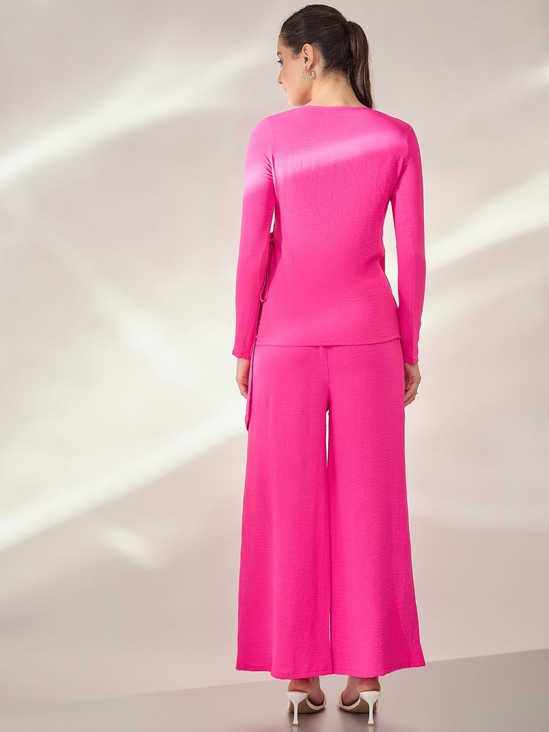 PANIT Airflow Wrap Top With Trouser Co-ord Set - Magenta - Image 1