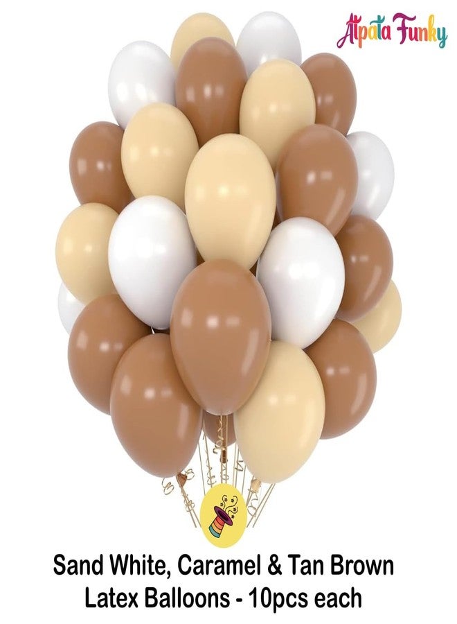 Atpata Funky 34 Inch Party Hat Dinosaur Happy Birthday Foil Balloon with 30pcs. Latex Balloons | Caramel, Sandwhite & Tan Brown | Dino Theme Birthday Party Décor for Kids - Image 2