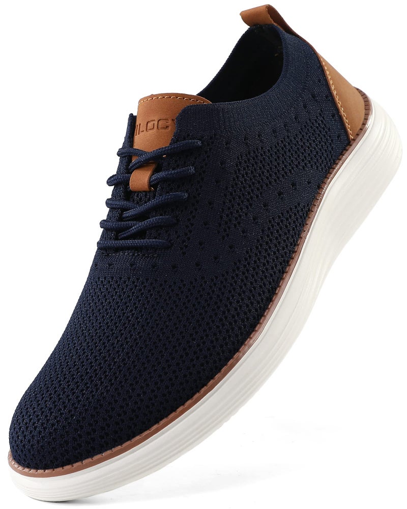 VILOCY Men's Dress Sneakers Oxfords Casual Business Shoes Lace Up Lightweight Walking Knit Mesh Fashion Sneakers Navy,EU42 - Image 1