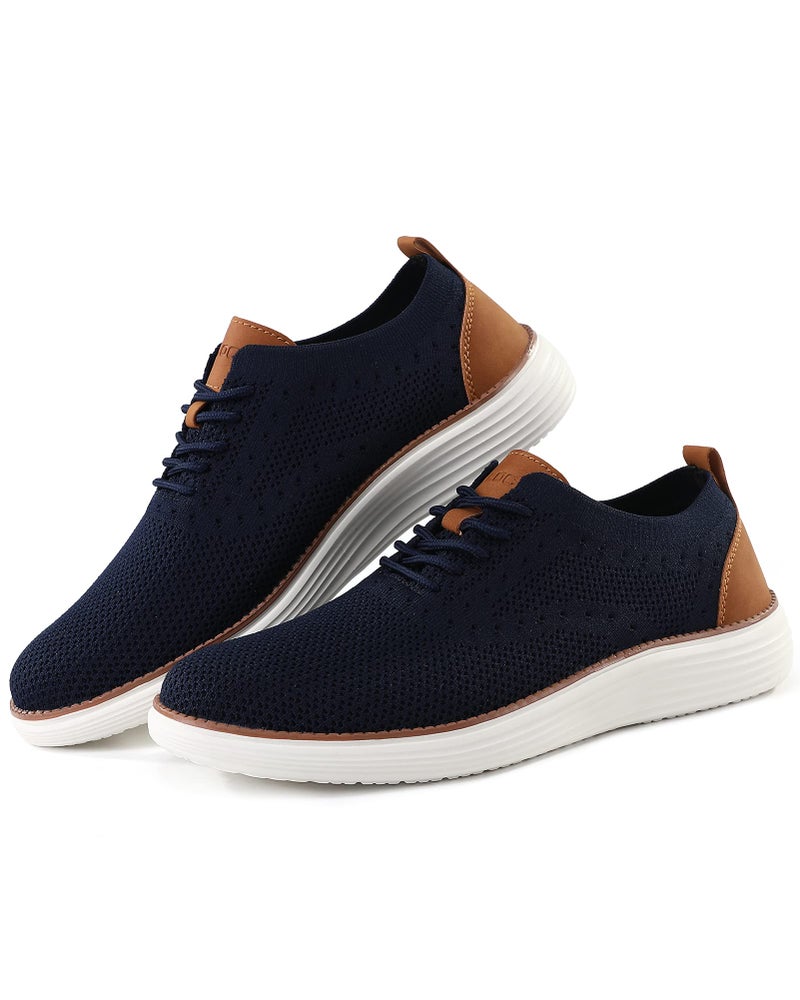VILOCY Men's Dress Sneakers Oxfords Casual Business Shoes Lace Up Lightweight Walking Knit Mesh Fashion Sneakers Navy,EU42 - Image 3