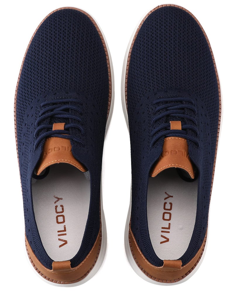 VILOCY Men's Dress Sneakers Oxfords Casual Business Shoes Lace Up Lightweight Walking Knit Mesh Fashion Sneakers Navy,EU42 - Image 2