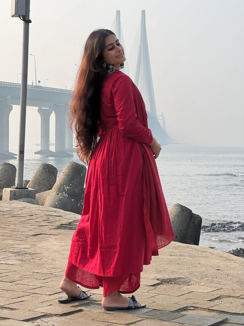 GoSriKi Women's Rayon Viscose A-Line Solid Kurta with Palazzo & Dupatta (NIBAR RED-VKS01-GS_XXL_Red_XX-Large) - Image 2