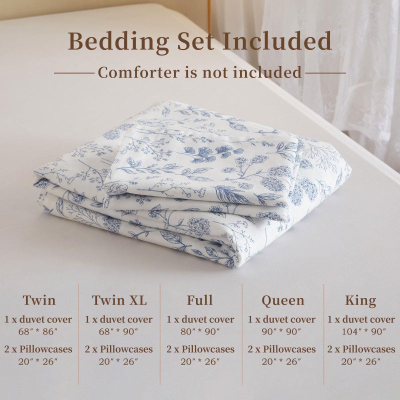 EAVD Fresh Blue Floral Duvet Cover Queen Soft 100% Cotton Garden Floral Aesthetic Bedding Set with 2 Pillowcases Cottagecore Botanical Duvet Cover with Zipper Closure - Image 5