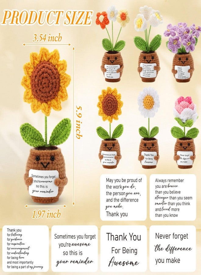 جيلين مجموعة جيلين المكونة من 6 مجموعات من دمى الزهور الصغيرة الإيجابية في أصيص مع بطاقة، زهور عباد الشمس والورد والأقحوان، مصنوعة بالكروشيه، نباتات داعمة للتعبير عن الشكر، هدايا إيجابية لزميلات العمل في عيد الميلاد وعيد الشكر (تقديرًا لهن). - Image 2