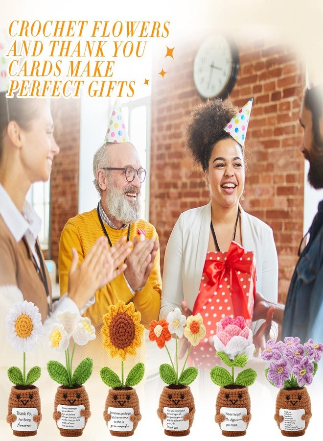 جيلين مجموعة جيلين المكونة من 6 مجموعات من دمى الزهور الصغيرة الإيجابية في أصيص مع بطاقة، زهور عباد الشمس والورد والأقحوان، مصنوعة بالكروشيه، نباتات داعمة للتعبير عن الشكر، هدايا إيجابية لزميلات العمل في عيد الميلاد وعيد الشكر (تقديرًا لهن). - Image 5