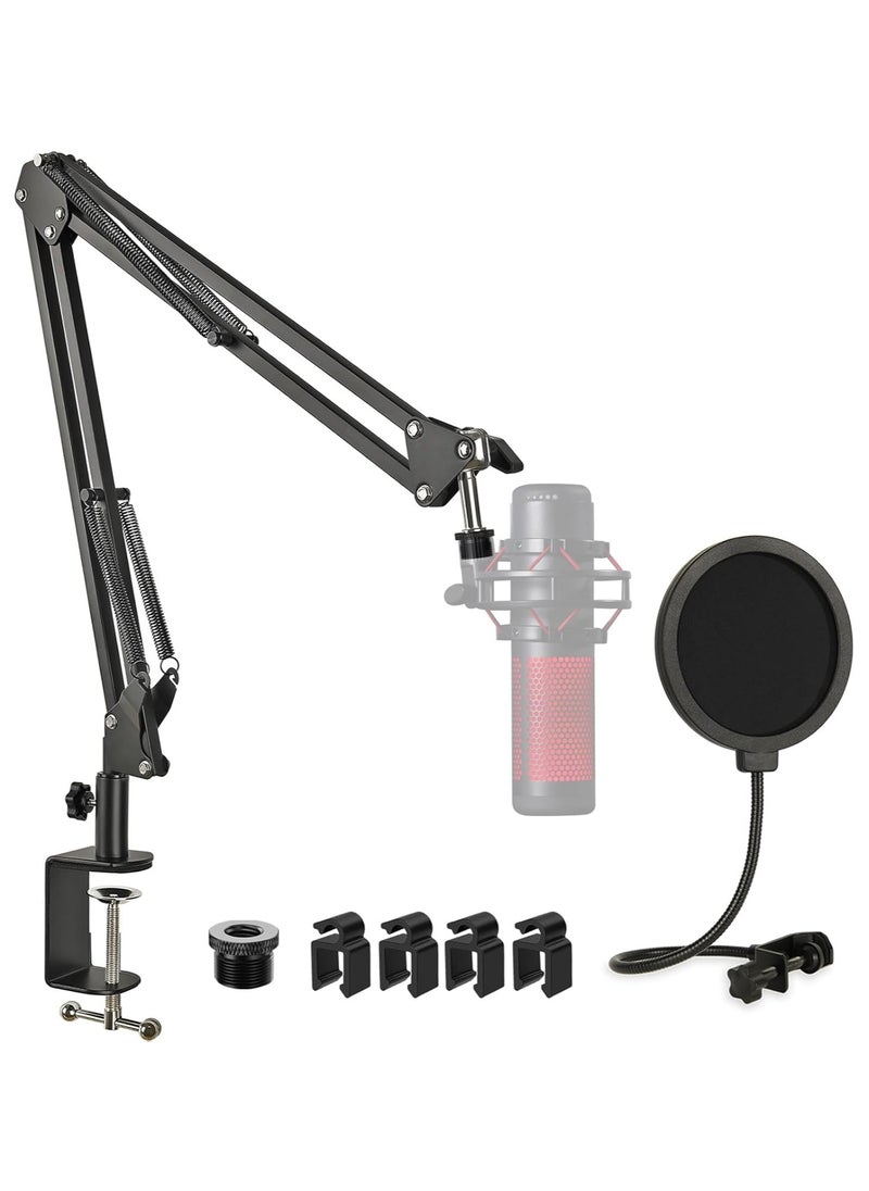 Generic QuadCast Mic Boom Arm Stand with Pop Filter, Adjustable Microphone Boom Arm with Upgrade Desk Table Mount Clamp for HyperX QuadCast, QuadCast S-RGB USB Condenser Mic  - Image 1