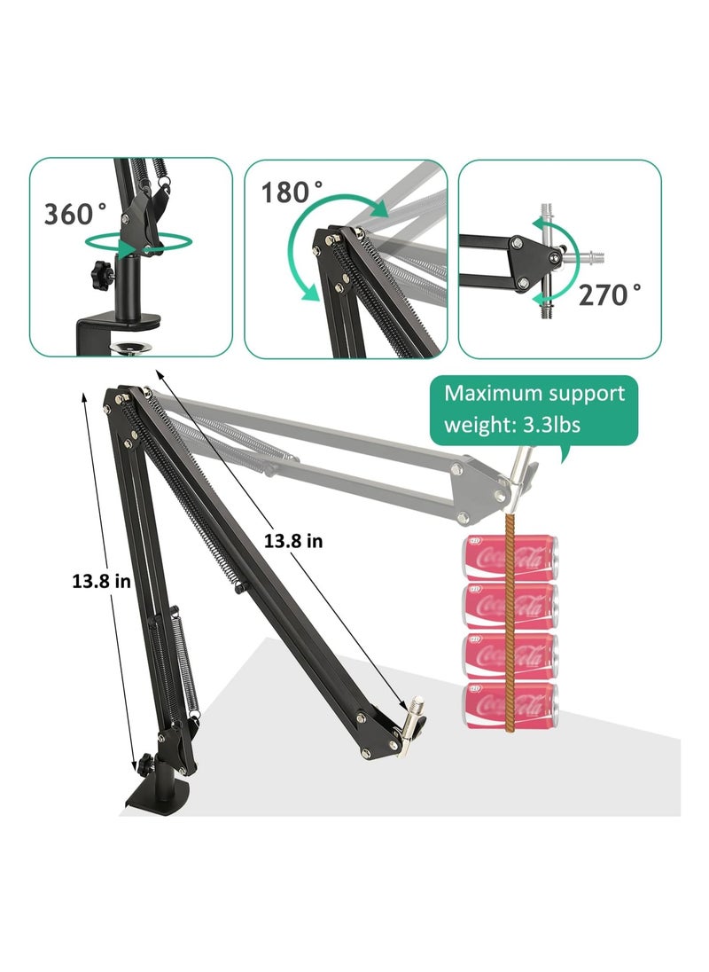 QuadCast Mic Boom Arm Stand with Pop Filter, Adjustable Microphone Boom Arm with Upgrade Desk Table Mount Clamp for HyperX QuadCast, QuadCast S-RGB USB Condenser Mic