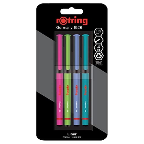 Rotring Liner Fineliner Pens 0.4 mm Colouring Pens for Writing & Drawing Plastic-Free Packaging Assorted Fun Colours 4 Count - Image 1