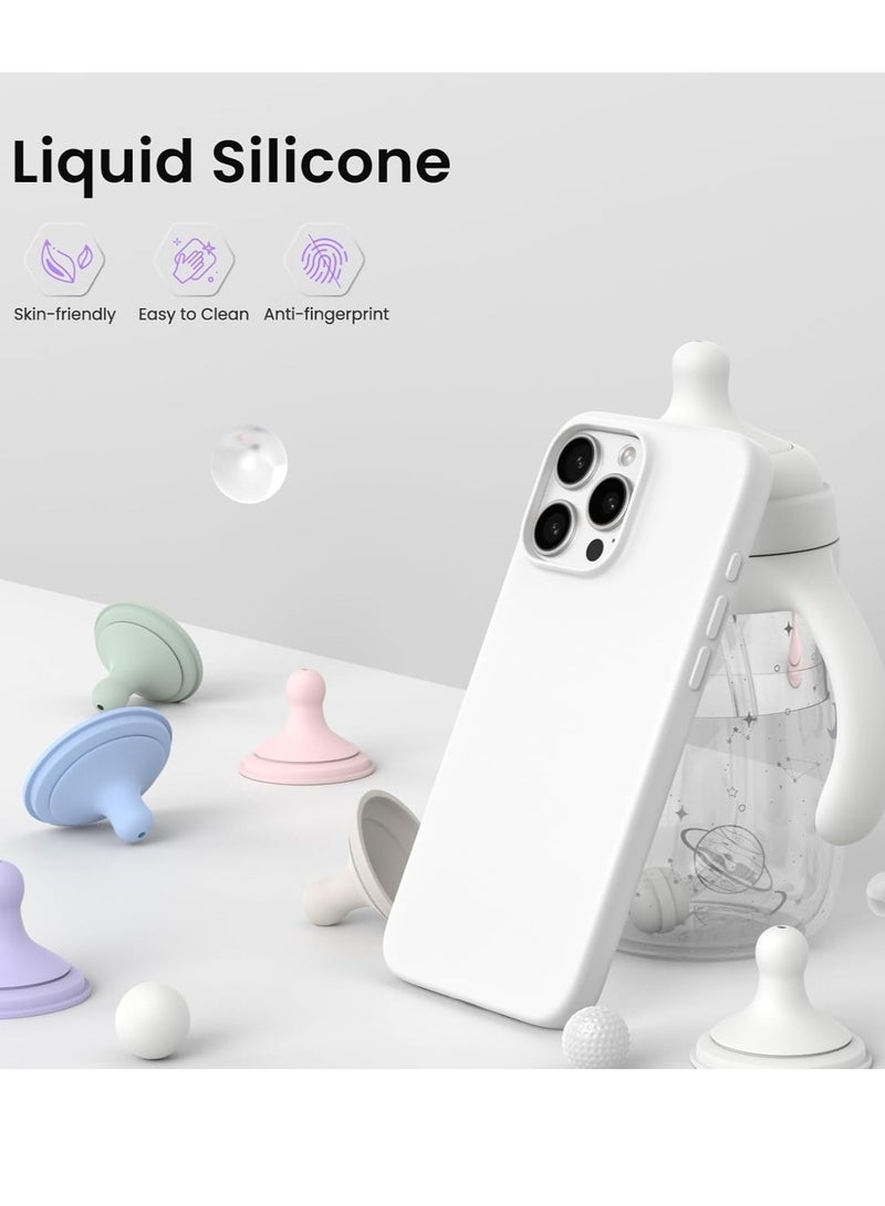 حافظة آيفون 16 برو من السيليكون السائل الأبيض - حماية TPU ضد الصدمات - Image 3