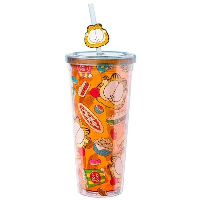 Silver Buffalo Garfield Junk Food Pattern Plastic Cold Cup with Lid and Straw Topper, 24 Ounces - Image 1