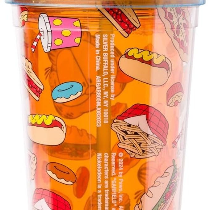 Silver Buffalo Garfield Junk Food Pattern Plastic Cold Cup with Lid and Straw Topper, 24 Ounces - Image 5