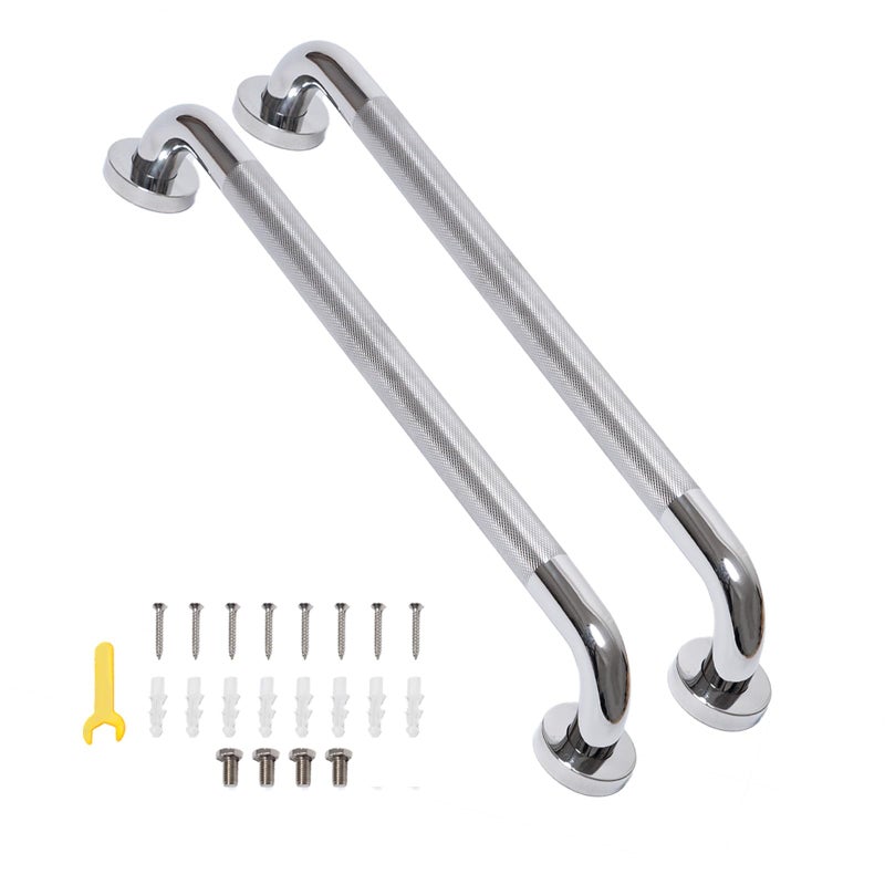Bmoytu Shower Grab Bar 32 Inch Bathroom Grab Bar Handle with AntiSlip Knurled Grip Stainless Steel Bath Balance Bar 125 Diameter Bath Safety Bar Support for Seniors Pregnant Polished Chrome2Pcs - Image 2