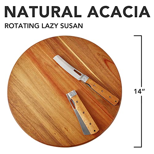 ORIDOM Acacia Wood Lazy Susan, Wood Turntable Tray Cabinet Organizer,14" - Image 2