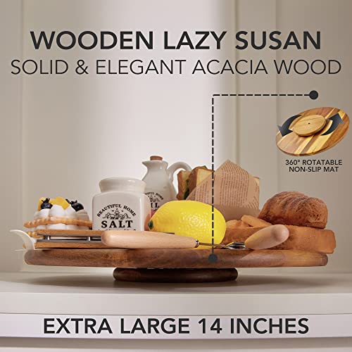 ORIDOM Acacia Wood Lazy Susan, Wood Turntable Tray Cabinet Organizer,14" - Image 4
