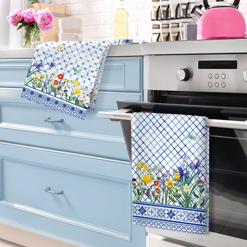 Arquiel Wildflower Spring Summer Tea Towels, Rustic Floral Cotton Kitchen Towel 18.9Ã—27.5 inch, Quick Drying Dish Cloth for Party Anniversary Holiday Decoration Housewarming Gifts - Image 3