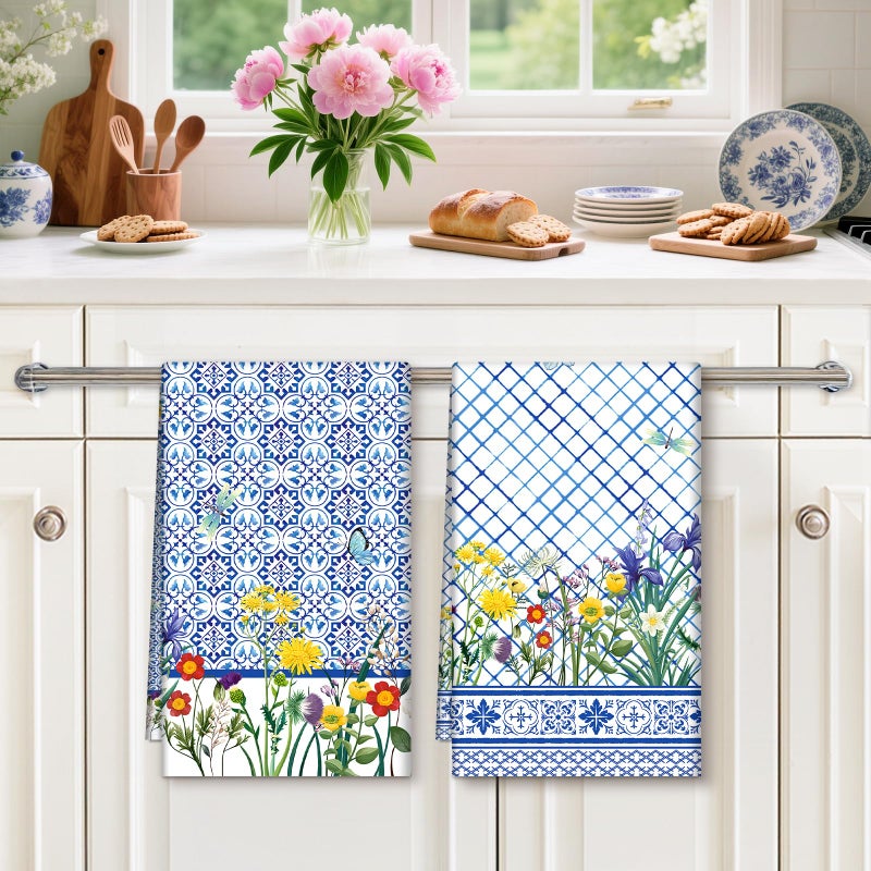 Arquiel Wildflower Spring Summer Tea Towels, Rustic Floral Cotton Kitchen Towel 18.9Ã—27.5 inch, Quick Drying Dish Cloth for Party Anniversary Holiday Decoration Housewarming Gifts - Image 4
