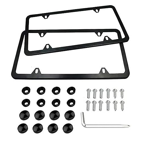 Indeed BUY License Plate Frames Black, 2 Pcs 4 Holes Car Licenses Plate Covers Stainless Steel Holders Frame for Plates with Screw Caps. - Image 1