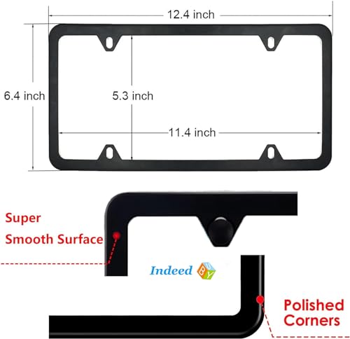 Indeed BUY License Plate Frames Black, 2 Pcs 4 Holes Car Licenses Plate Covers Stainless Steel Holders Frame for Plates with Screw Caps. - Image 2