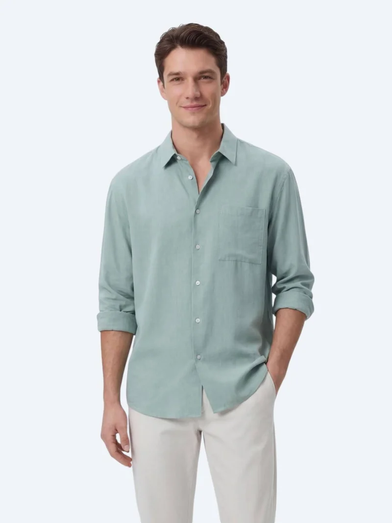 Kip Mint Plain Oversize Fit Long Weaving Casual Shirt