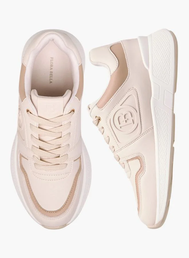 Flora Bella By Shoexpress BEIGE Women Logo Embossed Sneakers with Lace-Up Closure for Women | Best Price UAE