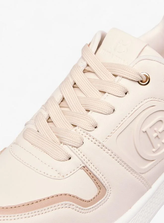 Flora Bella By Shoexpress BEIGE Women Logo Embossed Sneakers with Lace-Up Closure for Women | Best Price UAE