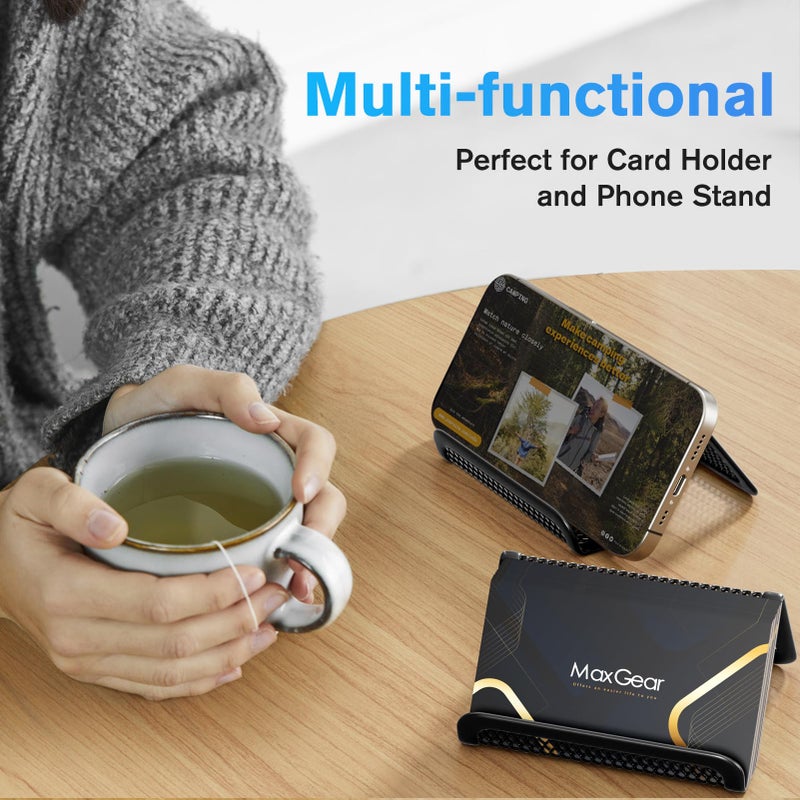 MaxGear Mesh Business Card Holder for Desk, Black Metal Stand with 50 Cards, 2 Pack Sturdy Display for Office - Image 3